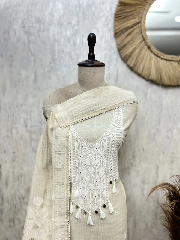 The_Tassel_Yoke_Jamdani_Linen_Unstitched_Suits_Off_White