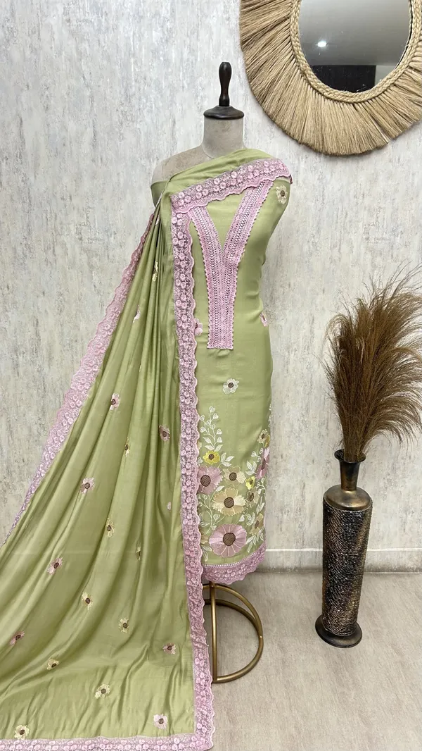 Floral_Lace_Garden_Mul_Chanderi_Unstitched_Suit_Lime_Green
