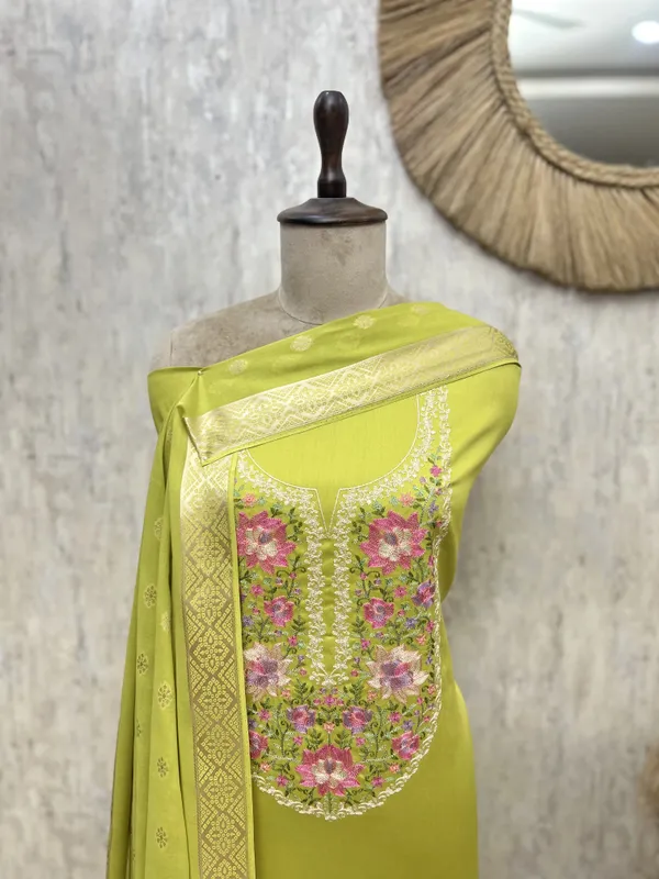 Banarasi_Bloom_Glace_Cotton_Unstitched_Suits_Mustard_Green