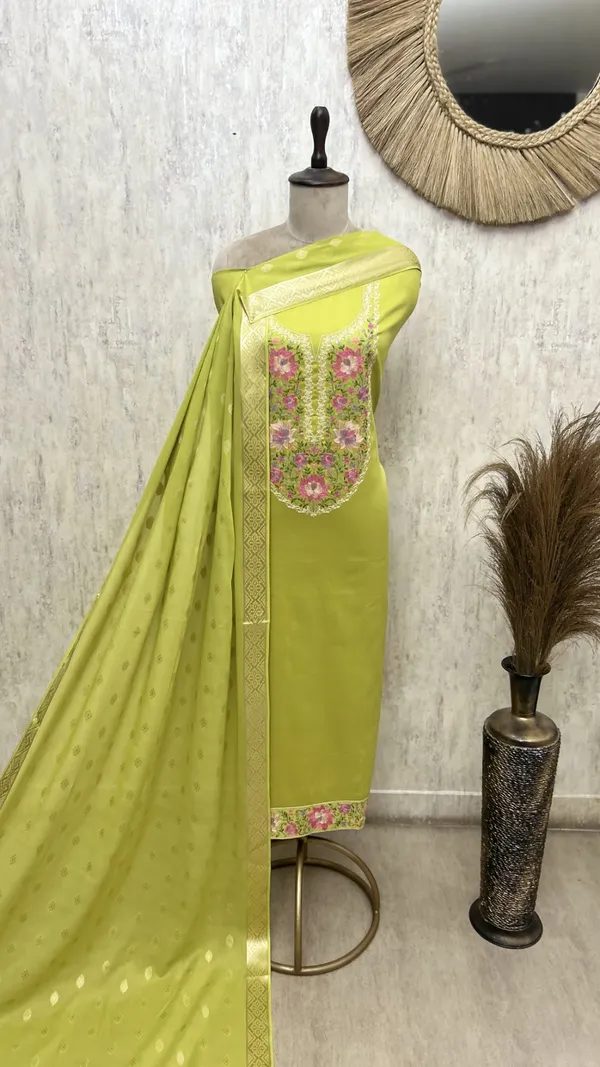 Banarasi_Bloom_Glace_Cotton_Unstitched_Suits_Mustard_Green