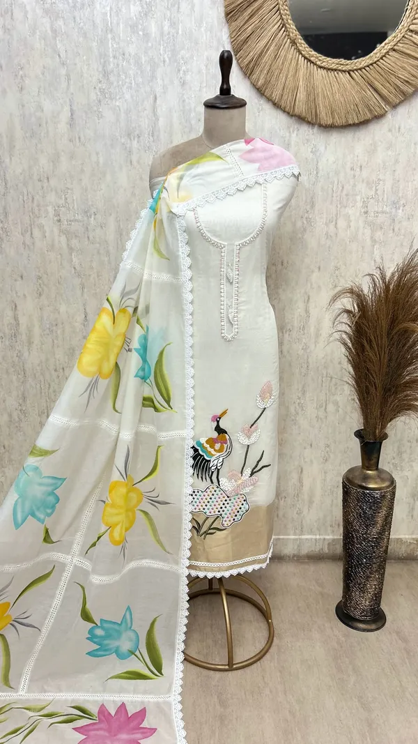 Blooming_Aviary_Mul_Chanderi_Unstitched_Suit_White