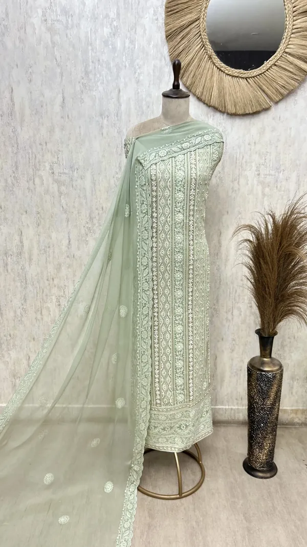 Regal_Lucknowi_Georgette_Unstitched_Suit_Muted_Green