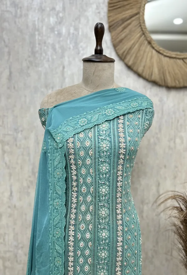 Regal_Lucknowi_Georgette_Unstitched_Suit_Teal_Green