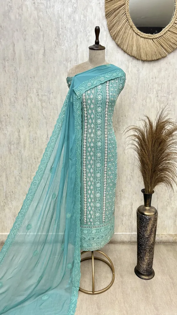 Regal_Lucknowi_Georgette_Unstitched_Suit_Teal_Green