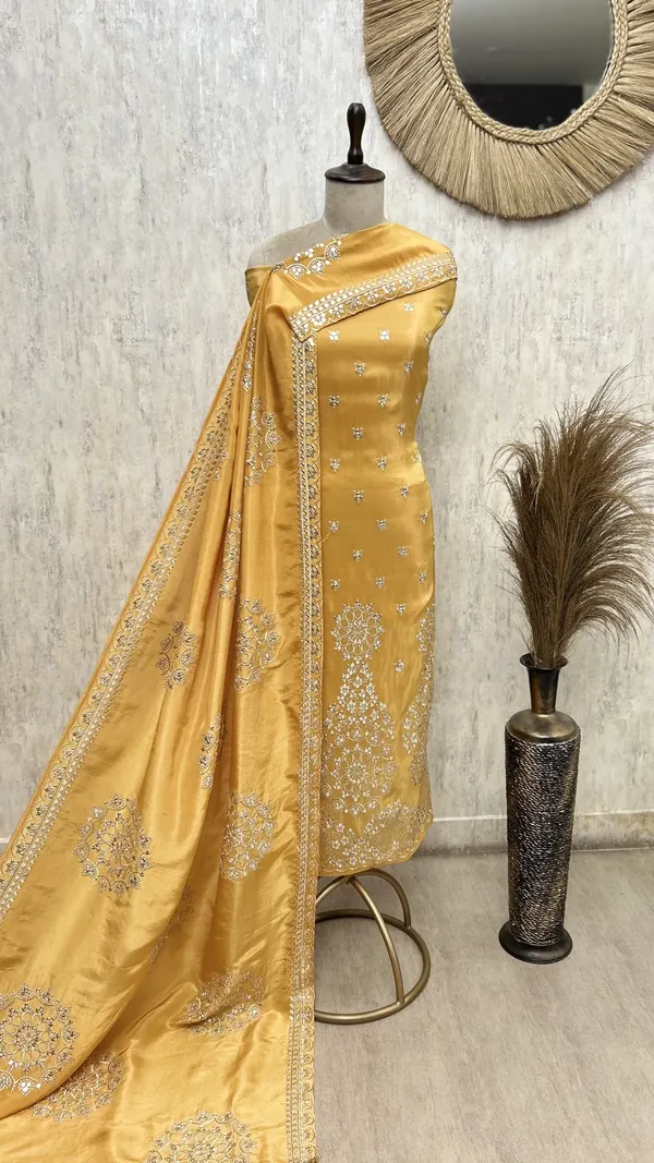 Azure_Royale_Tissue_Unstitched_Suit_Yellow