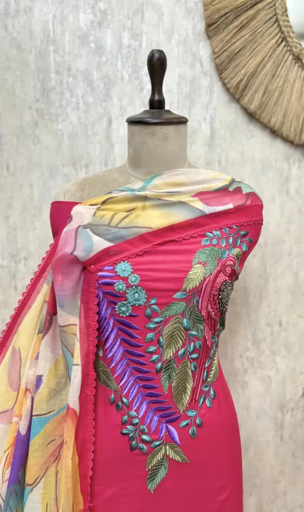 Bloomscape_Mul_Chanderi_Unstitched_Suit_Dark_Pink