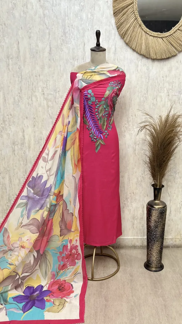Bloomscape_Mul_Chanderi_Unstitched_Suit_Dark_Pink