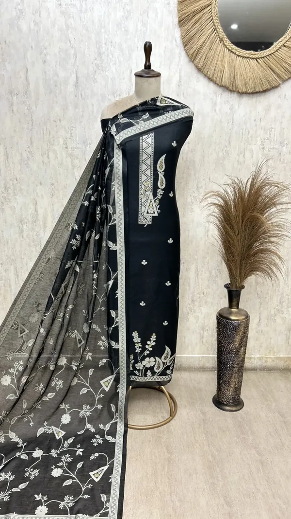 Midnight_Flora_Jamdani_Linen_Unstitched_Suits_Black