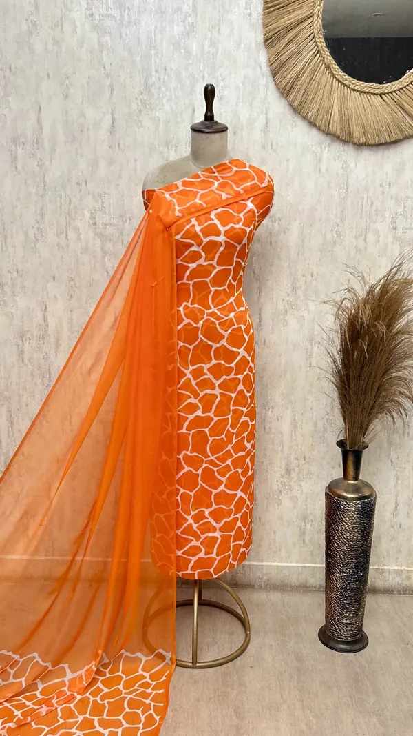 Gilded_Mosaic_Georgette_Unstitched_Suit_Orange