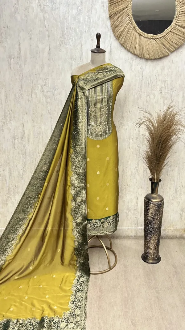 Regal_Kanjivaram_Heritage_Unstitched_Suit_Olive_Yellow