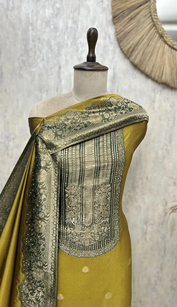 Regal_Kanjivaram_Heritage_Unstitched_Suit_Olive_Yellow