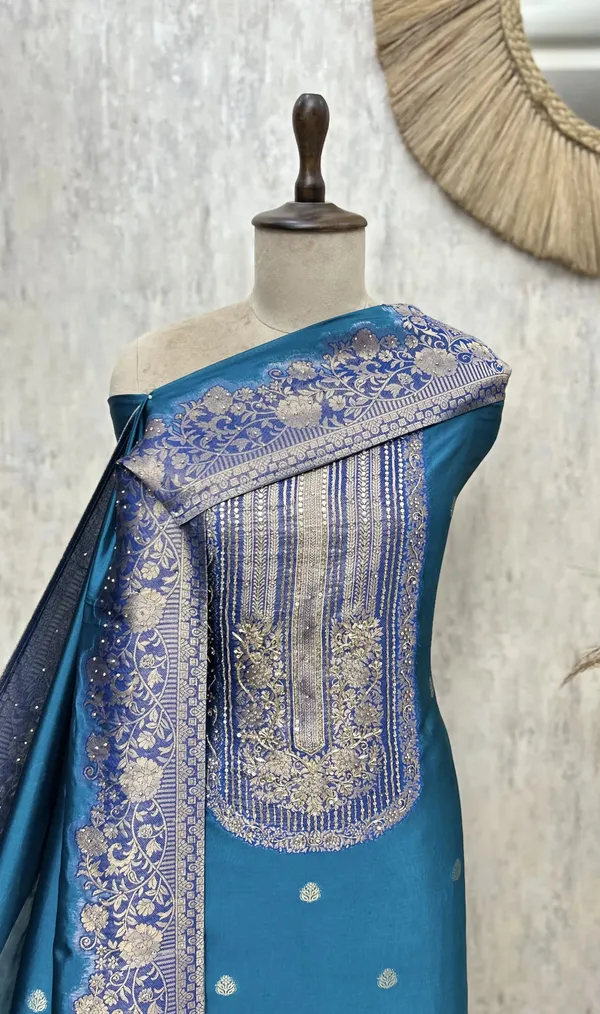 Regal_Kanjivaram_Heritage_Unstitched_Suit_Teal_Blue