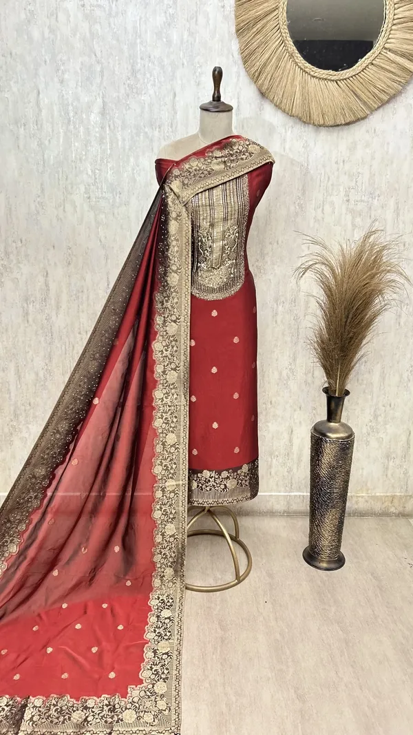Regal_Kanjivaram_Heritage_Unstitched_Suit_Dark_Red