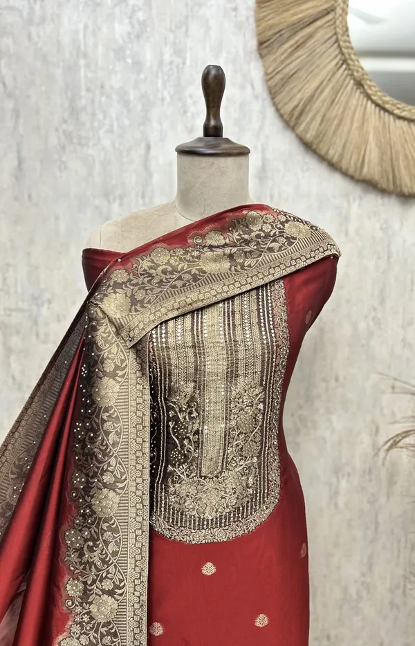 Regal_Kanjivaram_Heritage_Unstitched_Suit_Dark_Red
