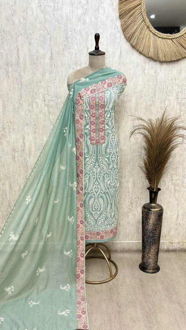 Ethereal_Mul_Chanderi_Unstitched_Suit_Persian_Green