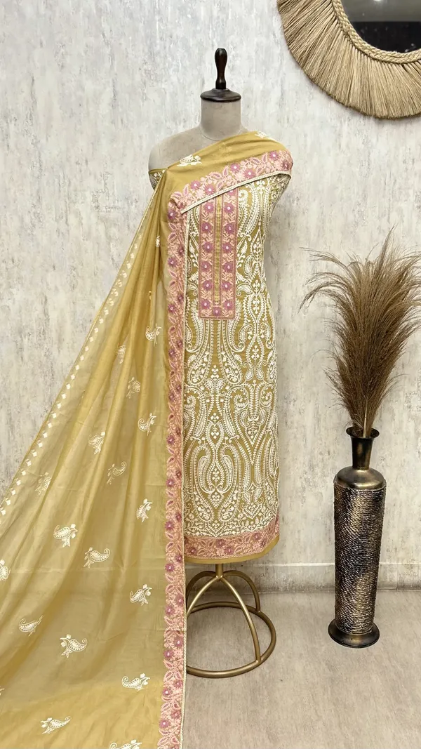 Ethereal_Mul_Chanderi_Unstitched_Suit_Mustard_Yellow