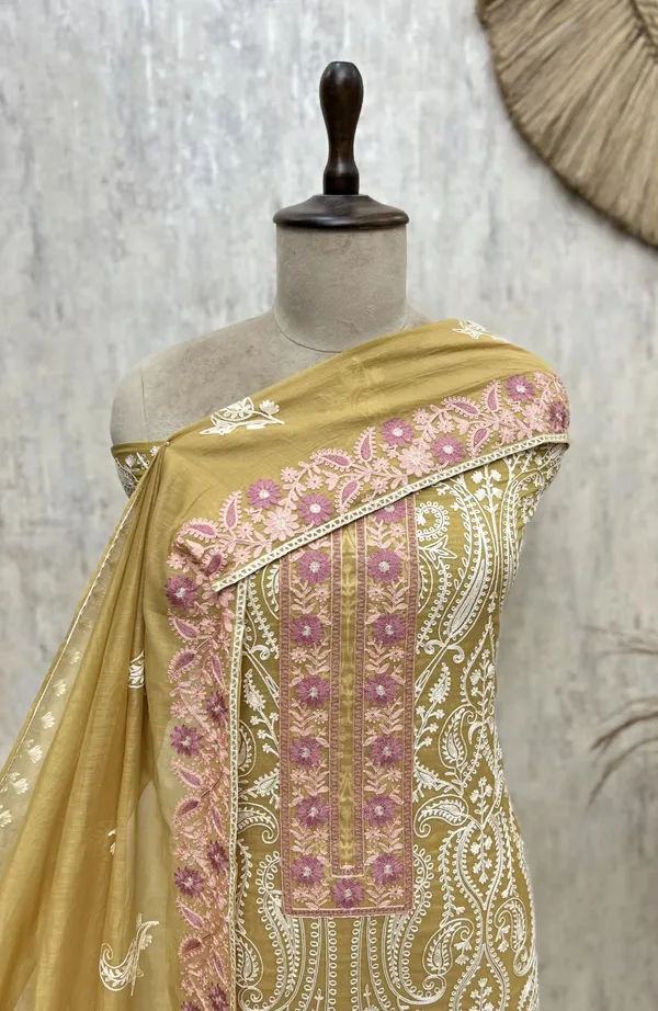 Ethereal_Mul_Chanderi_Unstitched_Suit_Mustard_Yellow