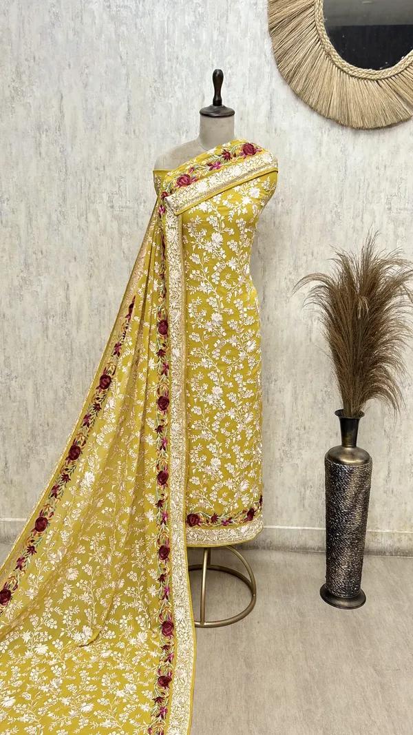 Floral_Vine_Georgette_Unstitched_Suit_Mustard_Yellow