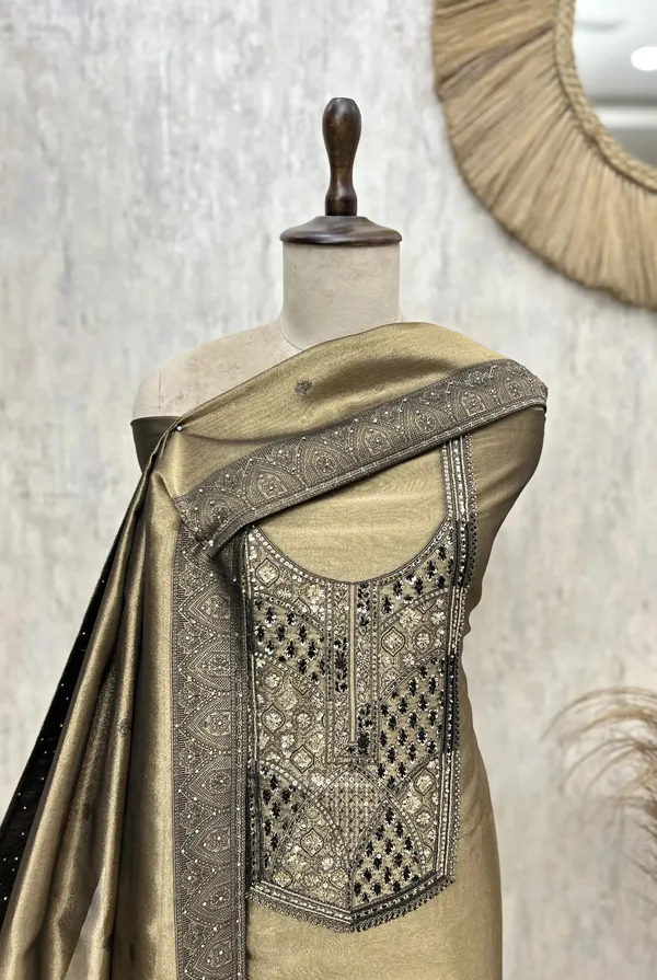 Mehrasa_Glass_Organza_Unstitched_Suit_Golden_Beige