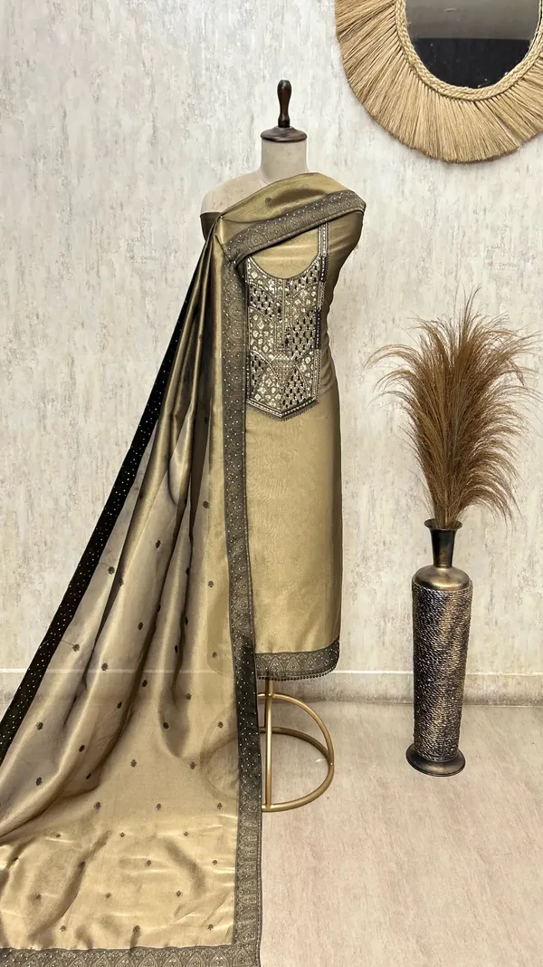 Mehrasa_Glass_Organza_Unstitched_Suit_Golden_Beige