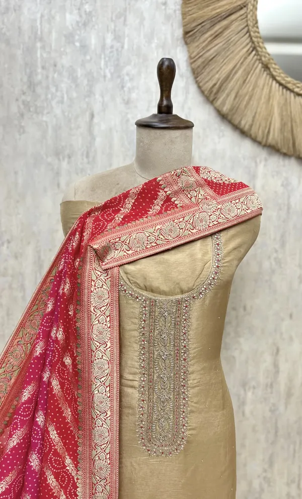 Elegant_Tissue_Silk_Unstitched_Suit_Beige