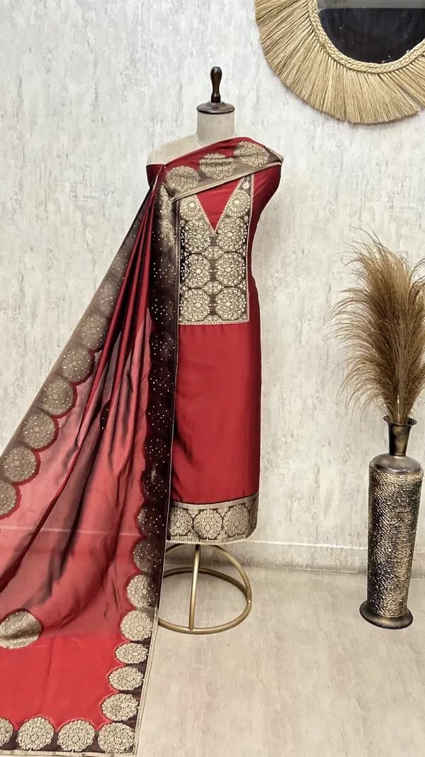 Rich_Weave_Kanjivaram_Silk_Unstitched_Suit_Rust_Red