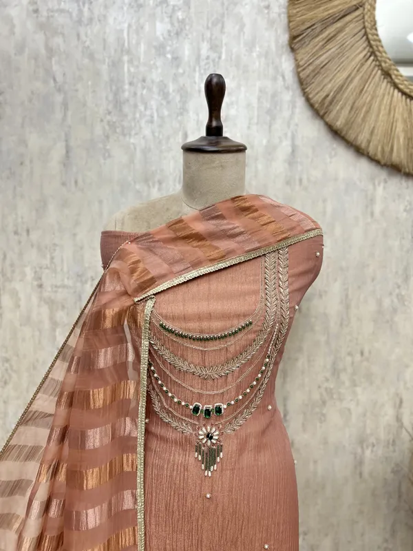 Elegant_Crush_Tissue_With_Organza_Dupatta_Unstitched_Suits_Peach_Pink