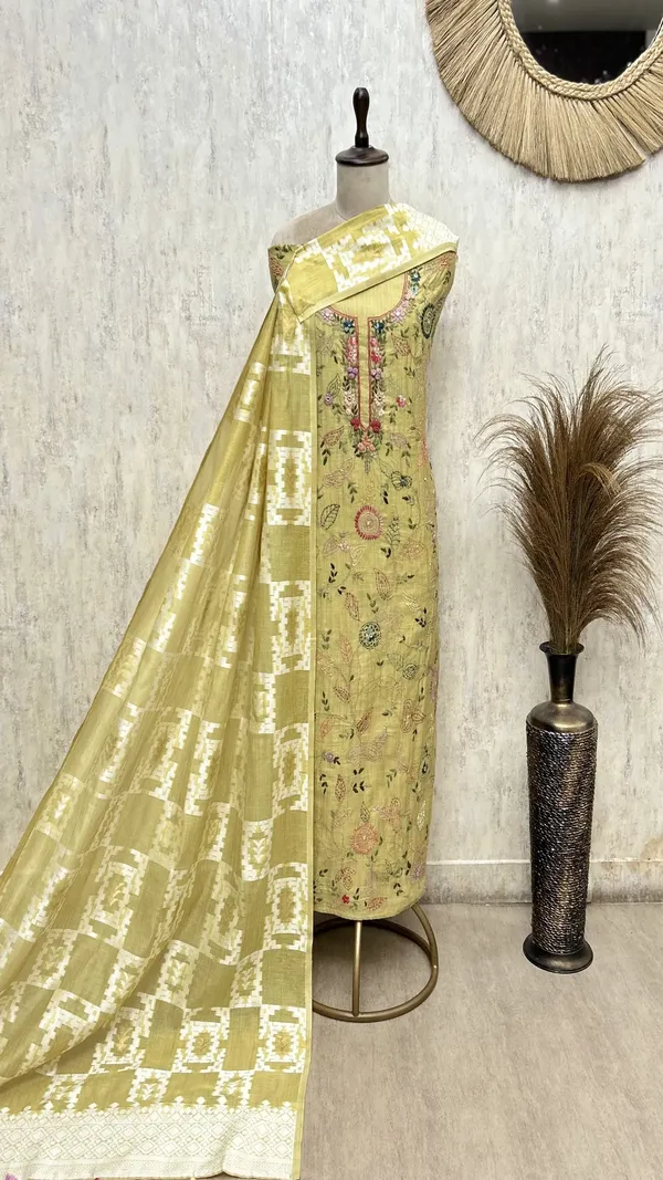 Elegant_Jamdani_Linen_Unstitched_Suit_Light_Lime_Yellow