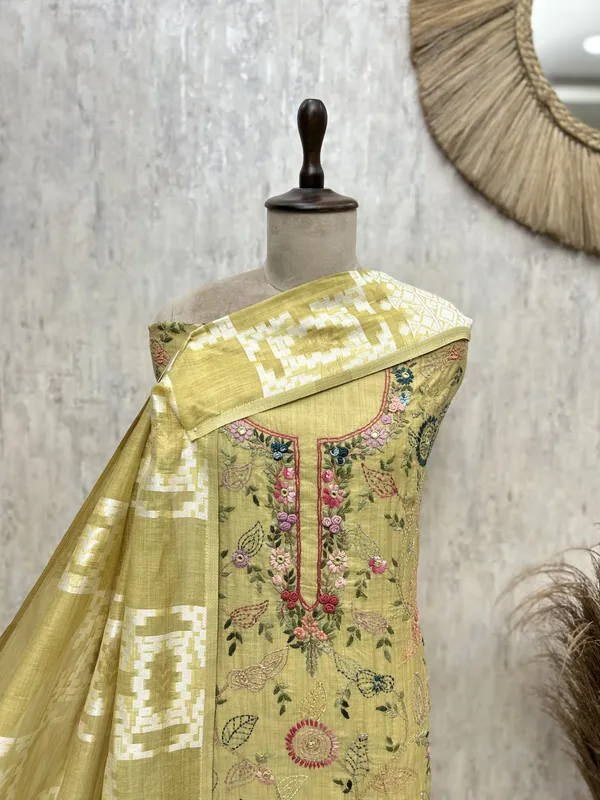 Elegant_Jamdani_Linen_Unstitched_Suit_Light_Lime_Yellow