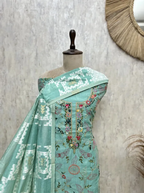 Elegant_Jamdani_Linen_Unstitched_Suit_Sky_Blue