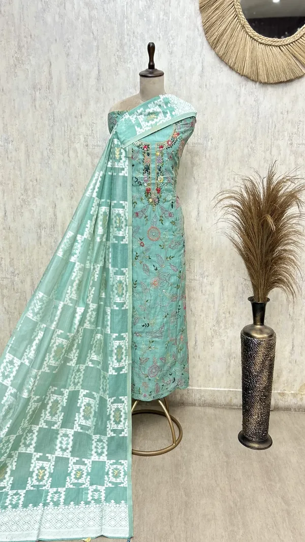 Elegant_Jamdani_Linen_Unstitched_Suit_Sky_Blue