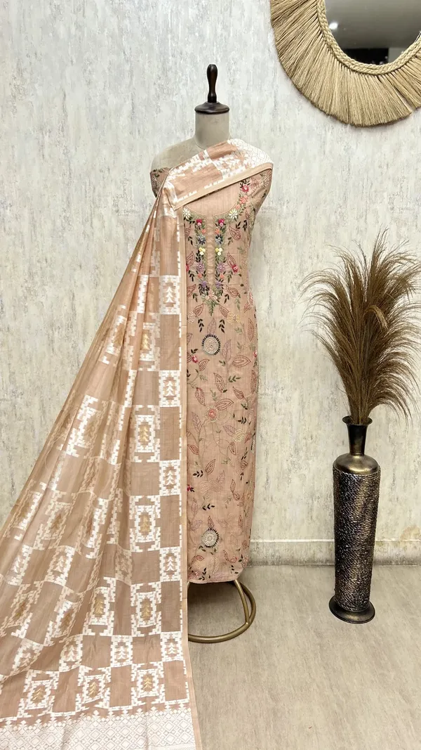 Elegant_Jamdani_Linen_Unstitched_Suit_Crayola_Peach