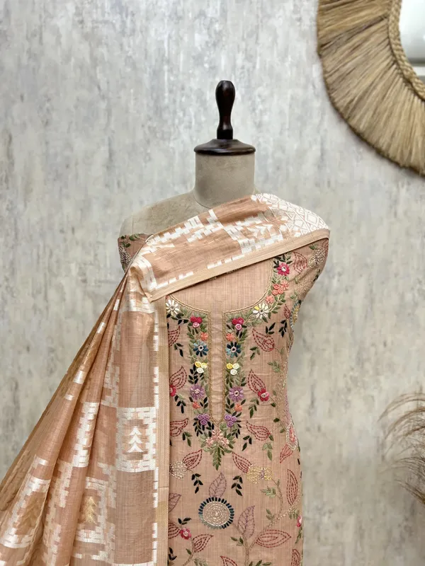 Elegant_Jamdani_Linen_Unstitched_Suit_Crayola_Peach