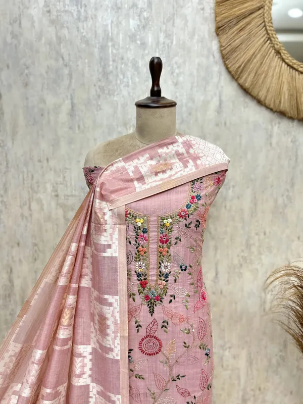 Elegant_Jamdani_Linen_Unstitched_Suit_Pink