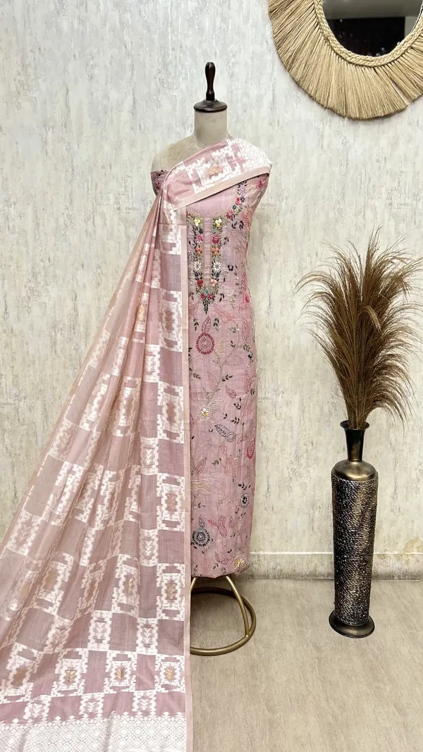 Elegant_Jamdani_Linen_Unstitched_Suit_Pink