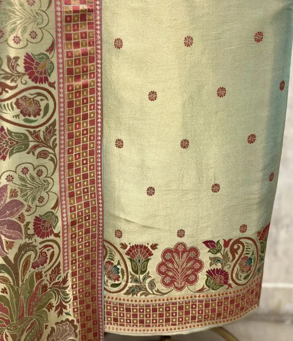 Katan_Silk_Unstitched_Suit_With_Antique_Floral_And_Paisley_Detailing_Sage_Green