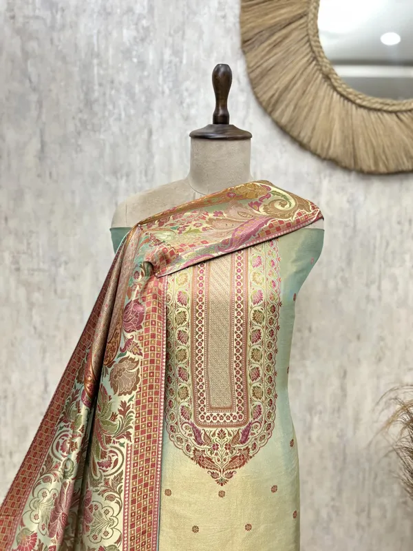 Katan_Silk_Unstitched_Suit_With_Antique_Floral_And_Paisley_Detailing_Sage_Green