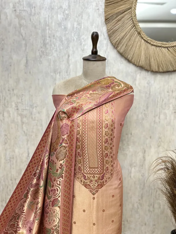Katan_Silk_Unstitched_Suit_With_Antique_Floral_And_Paisley_Detailing_Rose_Gold