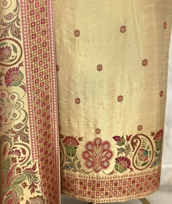 Katan_Silk_Unstitched_Suit_With_Antique_Floral_And_Paisley_Detailing_Gold