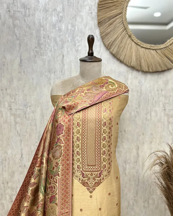 Katan_Silk_Unstitched_Suit_With_Antique_Floral_And_Paisley_Detailing_Gold