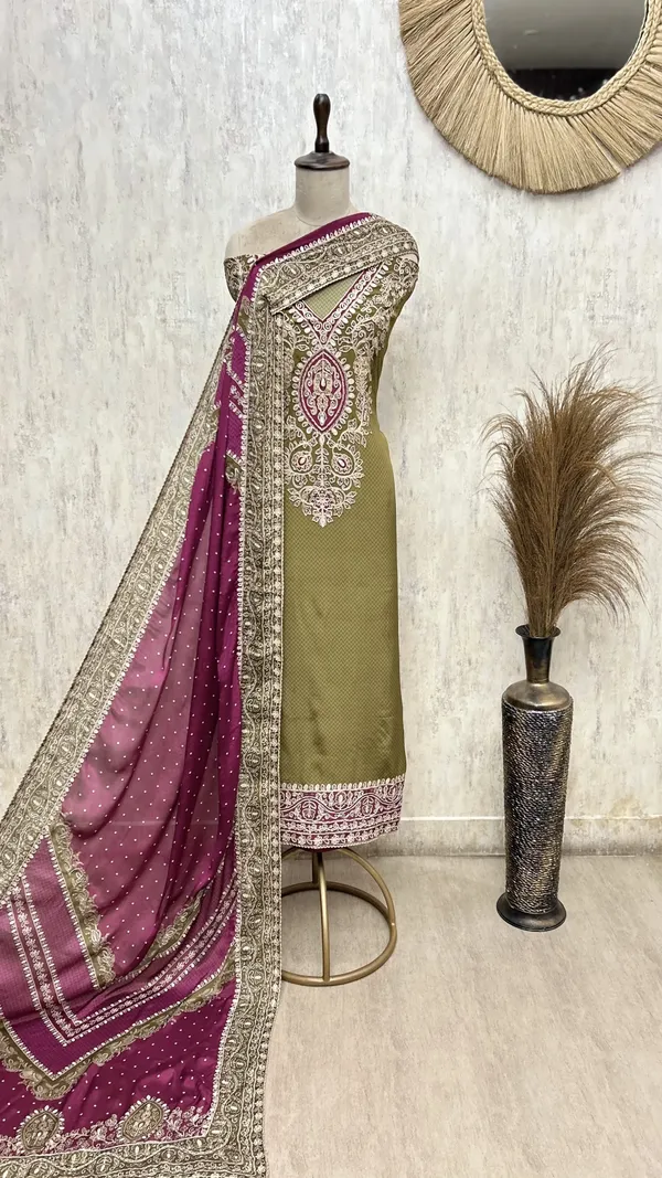 Timeless_Charm_Crepe_Unstitched_Suits_Olive_Green