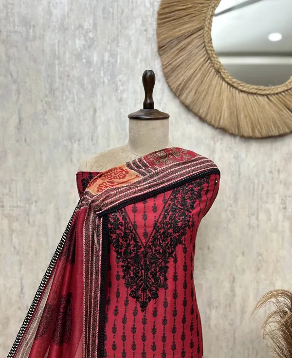 Contemporary_Grace_Maheshwari_Unstitched_Suit_Dark_Red