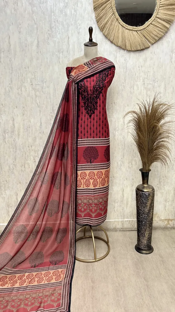 Contemporary_Grace_Maheshwari_Unstitched_Suit_Dark_Red