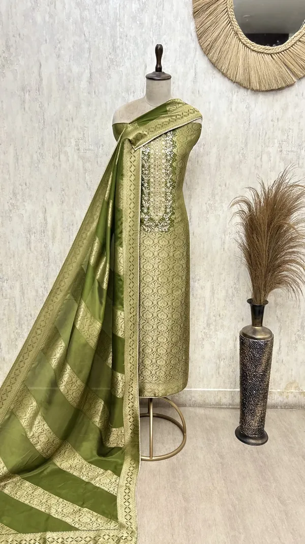 Regal_Woven_Elegance_Unstitched_Suits_Olive_Green