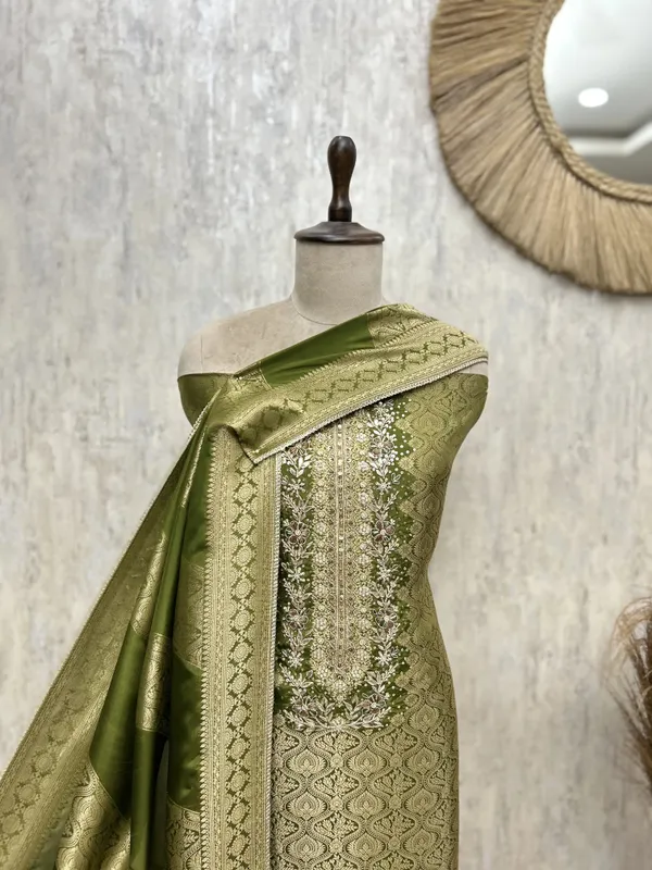 Regal_Woven_Elegance_Unstitched_Suits_Olive_Green