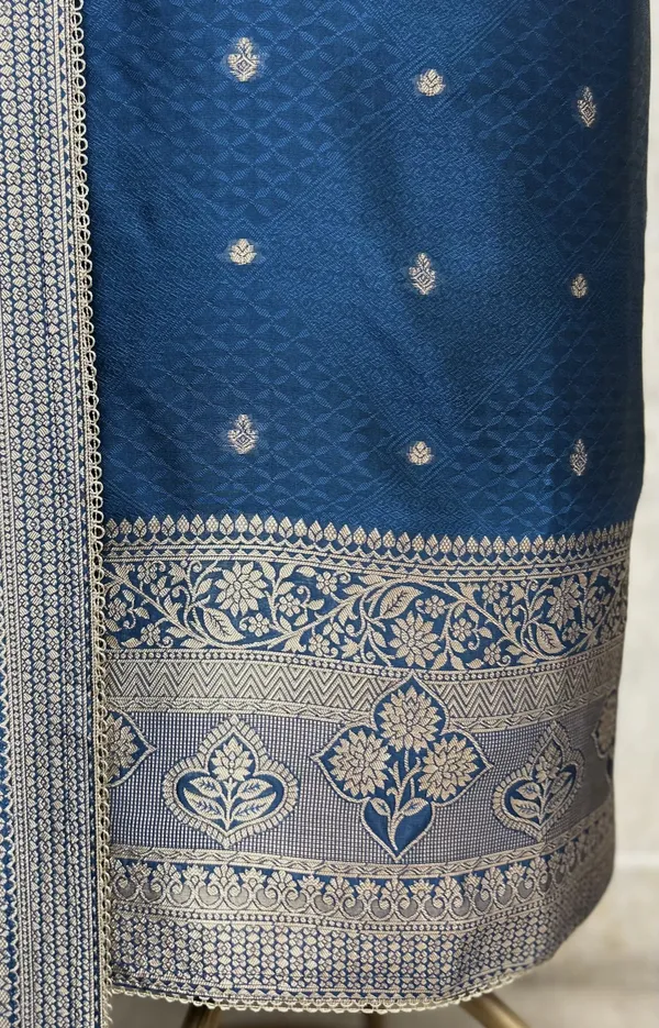 Exquisite_Kanjivaram_Silk_Unstitched_Suit_Indigo_Blue_1