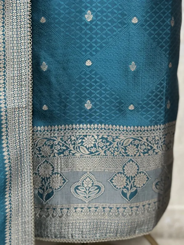 Exquisite_Kanjivaram_Silk_Unstitched_Suit_Teal_Blue