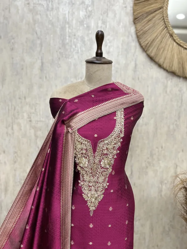 Exquisite_Kanjivaram_Silk_Unstitched_Suit_Dark_Pink