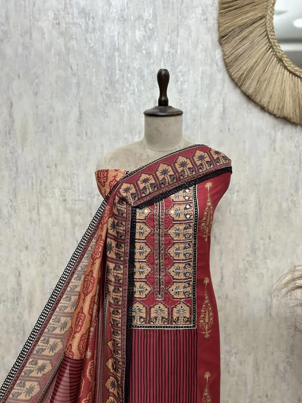 Regal_Blend_Of_Traditional_Maheshwari_Unstitched_Suit_Dark_Red