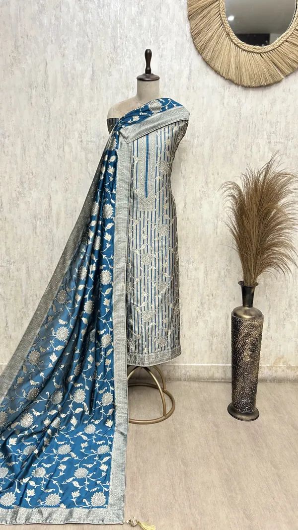 Exquisite_Brocade_Silk_Unstitched_Suits_Blue